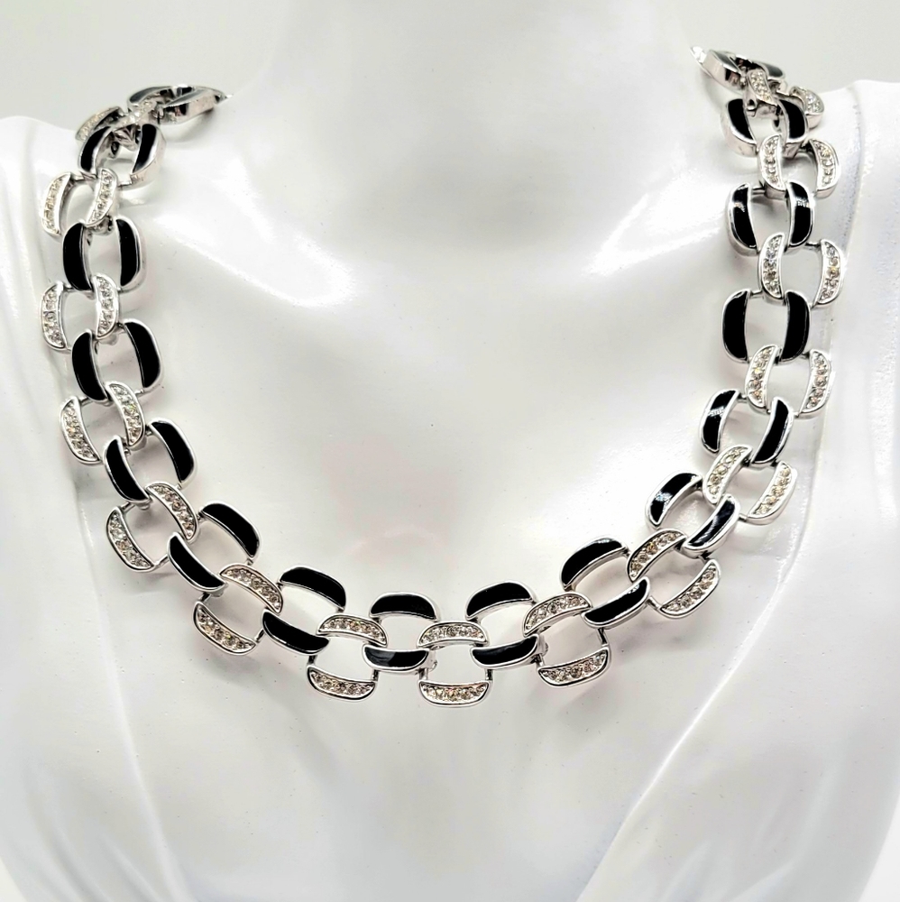 Swarovski Crystal Reversible Double Curb Link Collar with Black Enamel